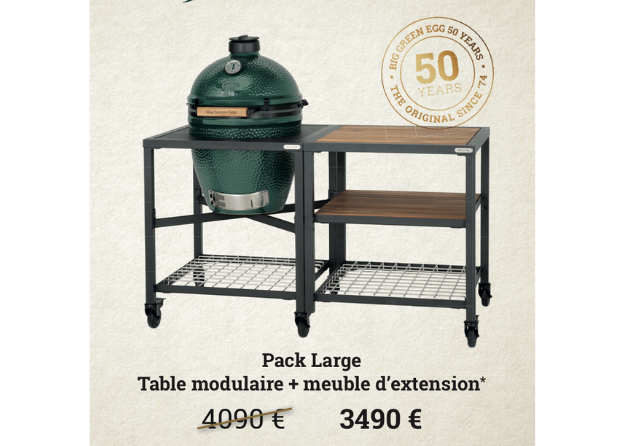 Barbecue Big Green Egg - Pack Large table modulaire + meuble d'extension - offre 50 ans
