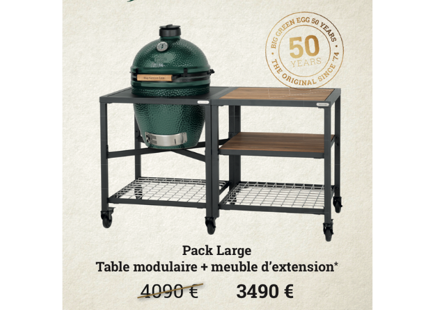 Barbecue Big Green Egg - Pack Large table modulaire + meuble d'extension