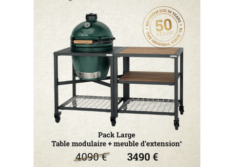 Barbecue Big Green Egg - Pack Large table modulaire + meuble d'extension